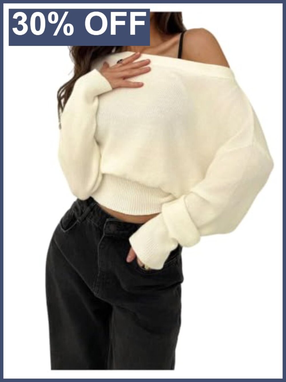 Off Shoulder Sweater Long Sleeve Cinched Waist Knit Pullover
